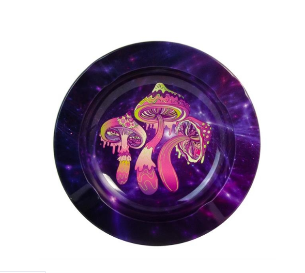Metal ashtray, round, "Psychedelic Mushrooms"
