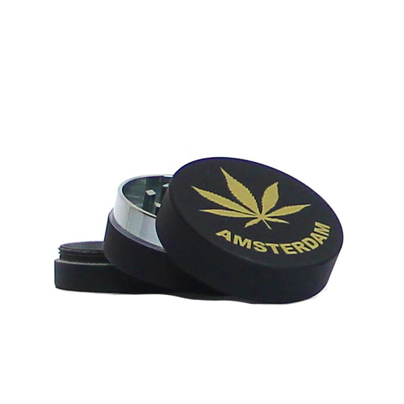 Amsterdam weed leaf metal grinder black and gold (K29)
